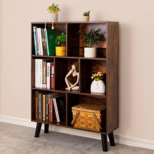 LEYAOYAO Cube Bookshelf, Mid-Century Modern Book Shelf with Legs, Brown by LEYAOYAO-Findtheshiningpointofyourideallife%EF%BC%81