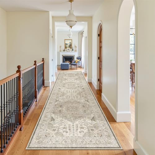 Madane Hallway Runner Rug 3x12 Washable Kitchen Runners 12ft, Ivory/Brown - Image 3