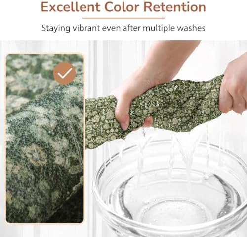 OPPODREAM Vintage Dark Green Area Rugs 8' Round, Washable Rug for Living Room - Image 6