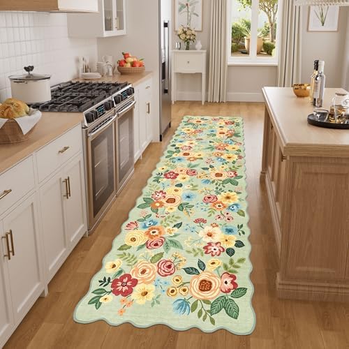 DUKINO 2x7 Runner Rug for Hallway, Floral Washable Rug for Kitchen, Green - Image 3