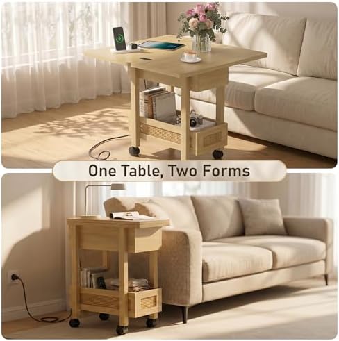 YOSHOOT Narrow End Table with Charging Station, Small Bedside Table - Image 4