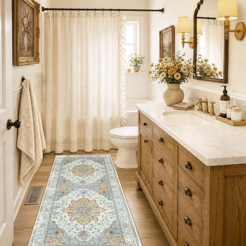 RELEANY Washable Area Rug, Runner 2'x6', Beige/Carbon Grey/Orange - Image 3
