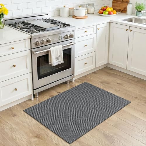 KOZYFLY Indoor Door Mat 2x3 ft Small Area Rugs Washable Front Door Mat Non Slip Rubber Backed Entryway Rug Cotton Entrance Doormat for Front Porch Bathroom Kitchen Bedroom, Grey/Dark Grey - Image 3