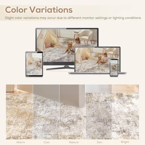 Nakagishi 10X14 Area Rugs for Living Room: Washable Modern Abstract Rug with Non-Slip Silicone Backing Low Pile Soft Carpet for Bedroom & Dining Decor Ideal for Families with Kids and Pets-Brown - Image 6