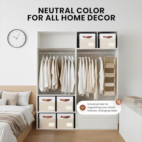 4 Pack Large Closet Storage Baskets for Shelves - 14x10 Heavy Duty Closet Shelf Organizer Bins with Handles & Labels - Decorative Collapsible Baskets for Organizing Living Room Bedroom Nursery Dorm - Image 4