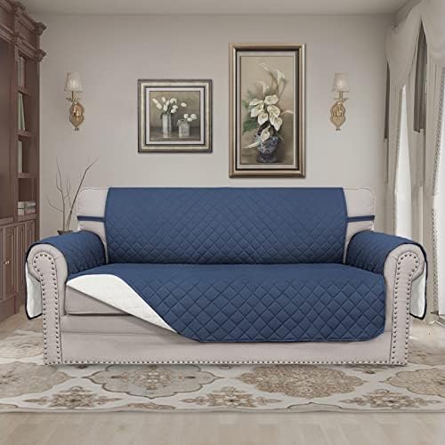 Easy-Going Reversible Couch Cover, 2 Cushion Sofa, Dark Blue/Ivory - Image 2