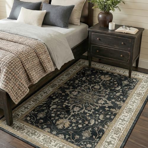 RELEANY Washable Area Rug, 4'x6', Black/Vintage/Beige - Image 3