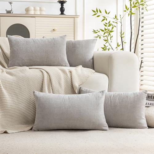 Set of 4 Soft Textured Decorative Throw Pillow Covers 12X20 Inch Cozy Farmhouse Cushion Cover Square Accent Pillow Cases for Bed Couch Sofa Living Room, Light Grey by Cozoomy