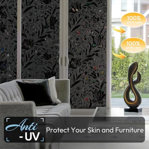 rabbitgoo Total Blackout Window Film, Black Privacy Cling, 17.5" x 78.7" - Image 3