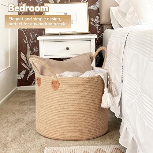 CHICVITA 50L Blanket Basket Living Room, Wicker Laundry Baskets for Home Decor, Baby Toy Basket with Handles, Large Nursery Hamper for Blankets Towels Clothes, 16" X 16" X 14", Jute Brown - Image 4