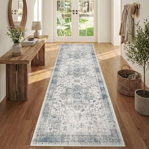 Rugxara 2'6" x 8' Blue Vintage Runner Rug for Hallways Kitchen by Rugxara