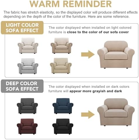 H.VERSAILTEX Armchair Slipcover Chair Cover 2 Piece Stretch Slipcovers Furniture Protector with Elastic Bottom Fit Armchair Width Up to 47 Inch, Stretch Spandex Jacquard Fabric(Chair, Sand) - Image 4