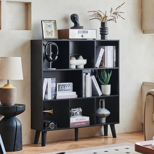 LEYAOYAO 8 Cube Bookshelf,Mid-Century Modern Book Shelf with Legs, Black by LEYAOYAO-Findtheshiningpointofyourideallife%EF%BC%81