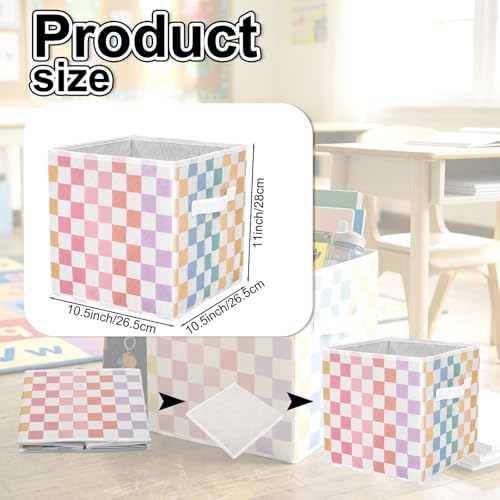 Bokon 6 Pcs 11'' Colorful Gingham Fabric Storage Cubes Foldable Cube Bins - Image 3