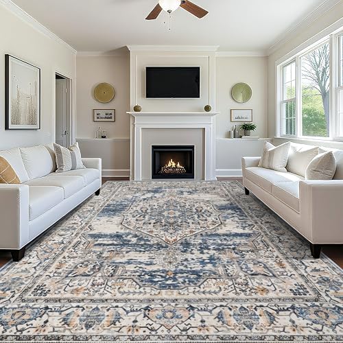 YOUFORTONG 9x12 Area Rug Washable：Large Living Room Area Rugs - Machine Washable Stain Resistant Rug - Soft Low Pile Carpet for Bedroom Dining Room 9'x12' Blue - Image 3