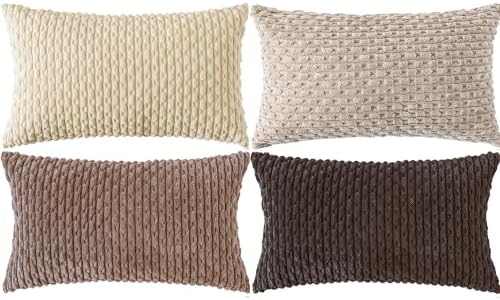 Set of 4 Beige Brown Coffee Decorative Throw Pillow Covers 12x20 Inch Corduroy Pillow Covers for Bed Couch Sofa Living Room Soft Cushion Cases by Cozoomy
