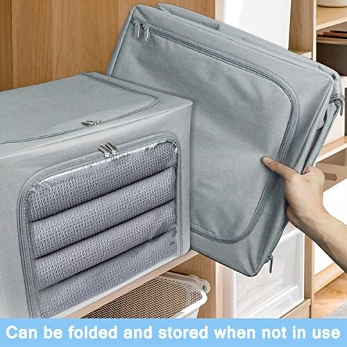 UUBEMM Clothes Storage Bins with Foldable Sturdy Frame,Stackable Storage Box for Closet Shelf Organizers for Seasonal Clothing,Blankets,Towel Bed Sheets,Toys Gift Others (Medium -40L x3PACK, Grey) - Image 3