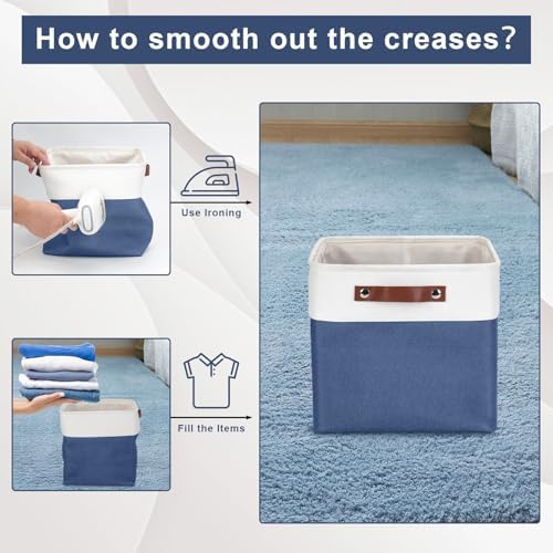 Bagnizer Collapsible Fabric Storage Cubes 11x11 Cube Storage Bins, 4 Pack Closet Baskets Box with Handles for Organizing, Shelf, Toys, Clothes, Home, Office, Nursery (Navyblue&White) - Image 2
