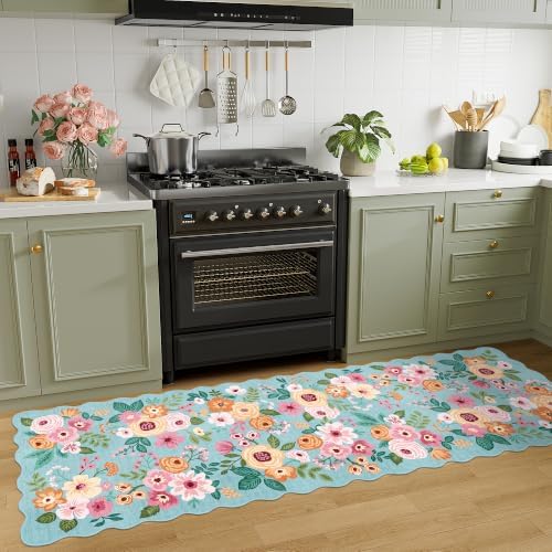 DUKINO 2x6 Runner Rug, Floral Washable Rug for Kitchen Non Slip, Teal - Image 7