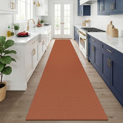 KOZYFLY Orange 3x14 Runners Rugs for Hallway, Long Washable Runner Rug, Woven Non Slip Kitchen Runner, Flatweave Entryway Rug, Floor Carpet for Entry, Aisle, Hall, Burnt Orange/Tan - Image 2