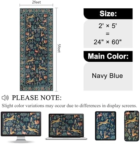 DUKINO 2x5 Rug for Hallway, Washable Animal Runner Rug Non Slip, Navy Blue - Image 2