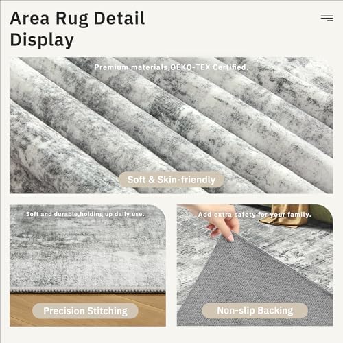Soalmost Abstract Rug 5x7 Washable Area Rugs for Living Room, Gray/White - Image 6