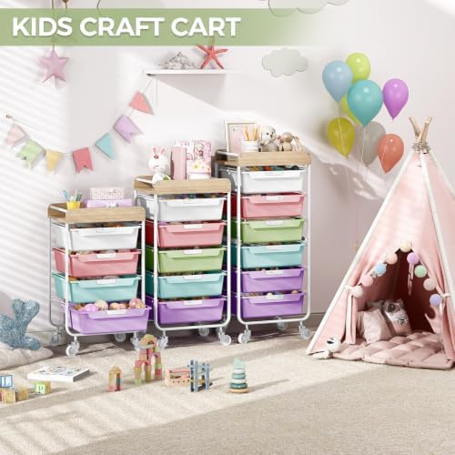 SYKIARIOL Utility Storage Cart with Ice Cream Color Drawer for Classroom - Image 2