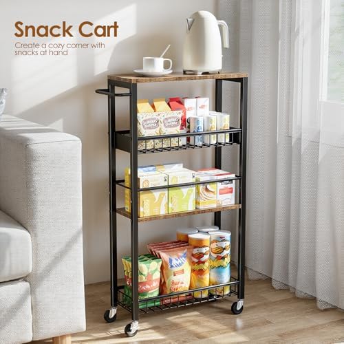 Slim Rolling Storage Cart, 4 Tier Narrow Storage Cart, 7.1in(W) - Image 5