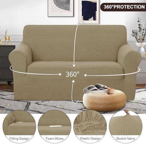 U-NICE HOME Loveseat Cover Stretch Couch Cover Sofa Slipcover, Sand - Image 3