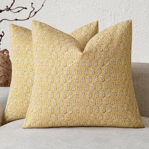 Foindtower Decorative Floral Print Throw Pillow Covers 22×22 Light Yellow by Foindtower