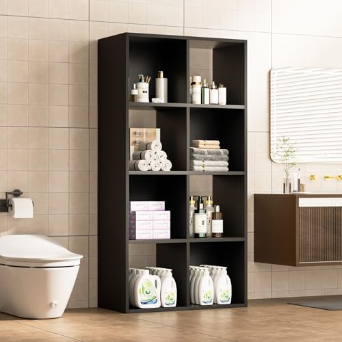 COMHOMA 8 Wood Cube Storage Organizer with Open Back and Removable Back Panels, 11In Black Cube Storage Bookshelf, Cubicle Shelf Bookcase for Home Office Bedroom Living Room, Vertical or Horizontal - Image 2