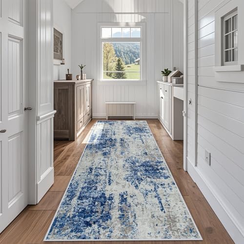 Runner Rugs for Hallways Kitchen 2.6x8 Non Slip Washable Blue Grey White by Aelenmu