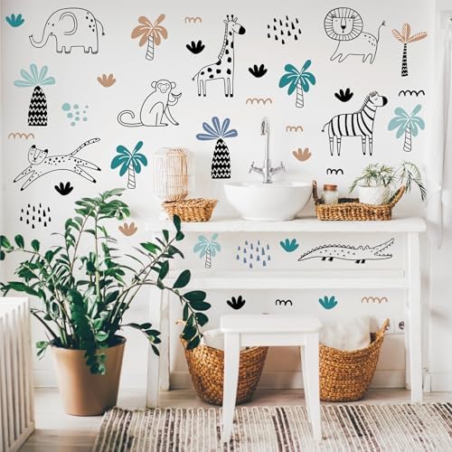 AOWDIAO Safari Wildlife Animal Wall Decals Line Art Peel & Stick Decor for Kids’ Room & Nursery - Image 6