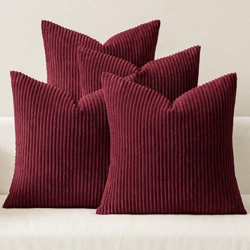 MIULEE Soft Corduroy Decorative Throw Pillow Covers Burgundy 18x18 by MIULEE