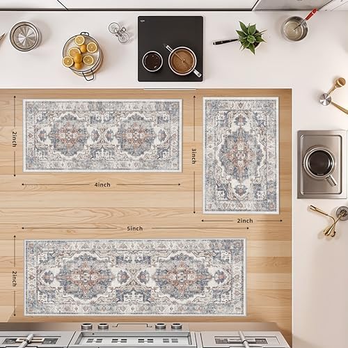 4 Pieces Kitchen Rug Set: Washable Water Resisitant Carpet for Sink Stove Area Soft Floor Mats with Non-Slip Backing for Bathroom Low-Pile Runners for Family with Elderly Dogs(2x3+2x4+2x5+2x6,Brick) - Image 6