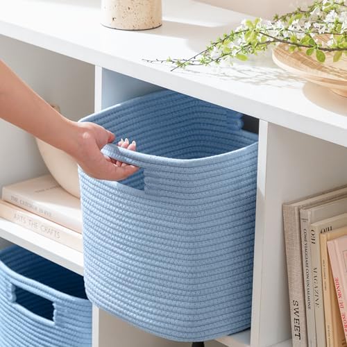 UBBCARE Storage Cubes 11 Inch, Cotton Rope Woven Baskets for Organizing, Cube Storage Bin for Baby Nursery, 2-Pack Square Toy Storage Baskets for Shleves Organizer, Closet, Kidsroom, Blue - Image 4