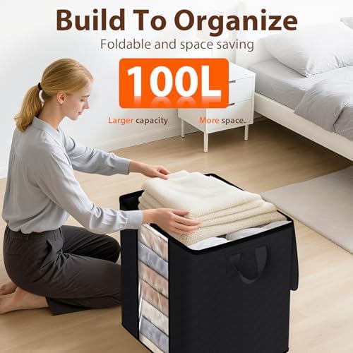 SpaceWhisper 6 Pack 100L Clothes Storage, Foldable Storage Bags, Black - Image 5