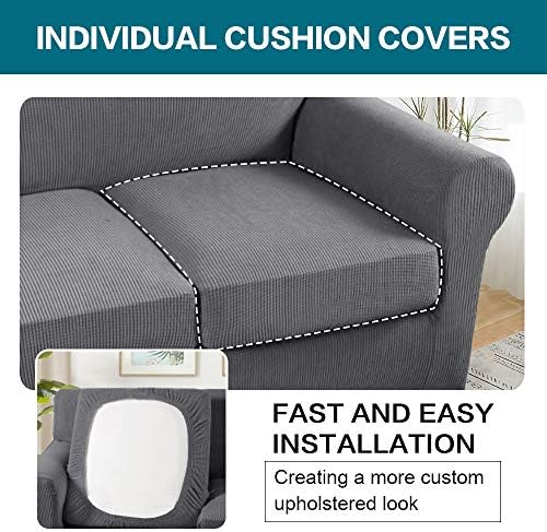 Turquoize 4 Piece Sofa Covers for 3 Cushion Couch Sofa Slipcover Soft Couch Cover for Dogs-Washable Sofa Furniture Covers with 3 Individual Cushion Covers, Jacquard Fabric (3 Cushion Sofa, Gray) - Image 5