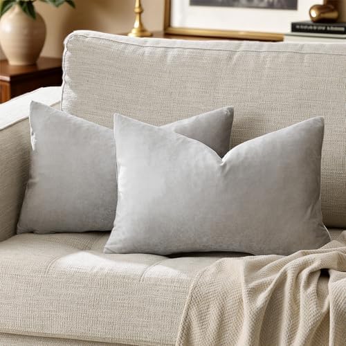 GIGIZAZA Silver Grey Velvet Throw Pillow Covers 12x20 Pack of 2 - Image 6