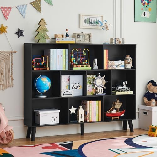 LEYAOYAO 10 Cube Bookshelf, Mid-Century Modern Book Shelf with Legs, Black - Image 4