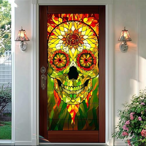 HOMETITUTE Halloween Sunflower Skull Privacy Window Cling 17.7x39.3 PVC by HOMETITUTE