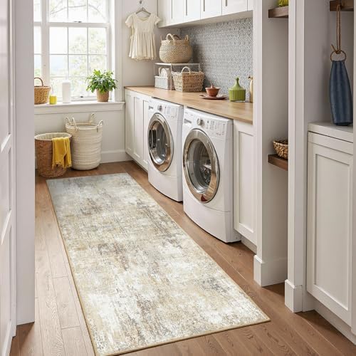 RELEANY Washable Runner 2'x6' Abstract Area Rug for Hallway Neutral Brown - Image 2