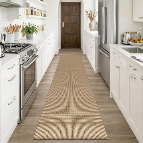 KOZYFLY Runners Rugs for Hallway 2x10, Washable Runner Rug, Woven Non Slip Kitchen Runner, Braided Entryway Rug, Floor Carpet for Entry, Aisle, Hall, Orange Beige/Tan/Brown - Image 2