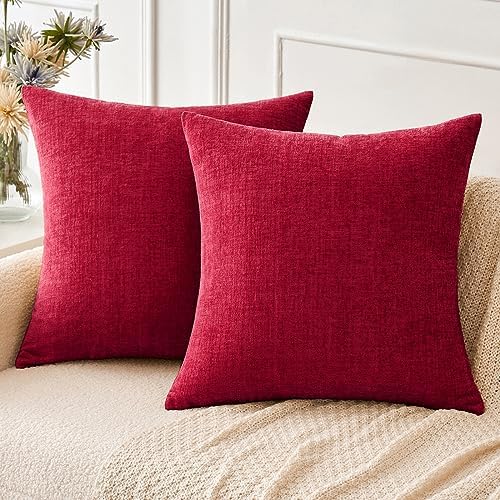 MIULEE Soft Chenille Throw Pillow Covers Red 20x20 Inch Pack of 2 by MIULEE