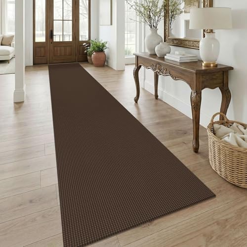 KOZYFLY 3x18 Runners Rugs for Hallway, Extra Long Washable Runner Rug, Non Slip Rubber Backed Kitchen Runner, Cotton Entryway Rug, Floor Carpet for Entry, Aisle, Hall, Brown/Dark Brown by KOZYFLY