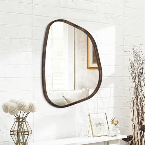 Asymmetrical Mirror Irregular Oval Wall Mirror Modern Wood Frame Unique Shape Wall Mounted Vanity Artistic Mirror Decorative for Living Room Bedroom Bathroom Entryway Hallway 20"x16" - Image 2