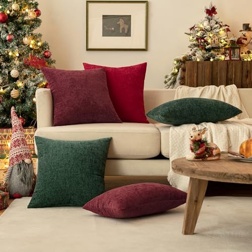 MIULEE Soft Chenille Throw Pillow Covers Green 20x20 Inch Pack of 2 - Image 6