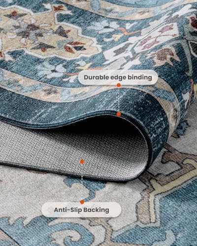 AMADA HOMEFURNISHING 9x12 Area Rug for Living Room, Vintage Washable Area Rug Low-Pile & Non-Slip Carpet for Bedroom Dining Room Nursery Home Office, Navy Blue/Beige - Image 4