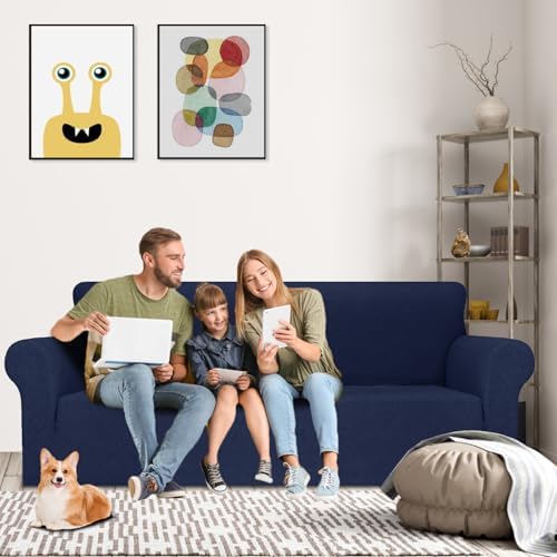 MAXIJIN Stretch Oversized Couch Covers for 3 Cushion Couch (91"-110"), 1-Piece Large Sofa Cover Slipcover Furniture Protector for Kids,Dogs (Extra Large, Diamond Pattern Navy Blue) - Image 2