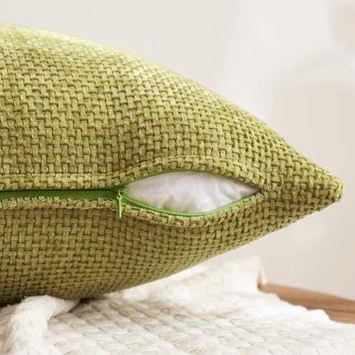 MIULEE Soft Decorative Chenille Fall Pillow Covers Rust Yellow Green 20x20 - Image 3